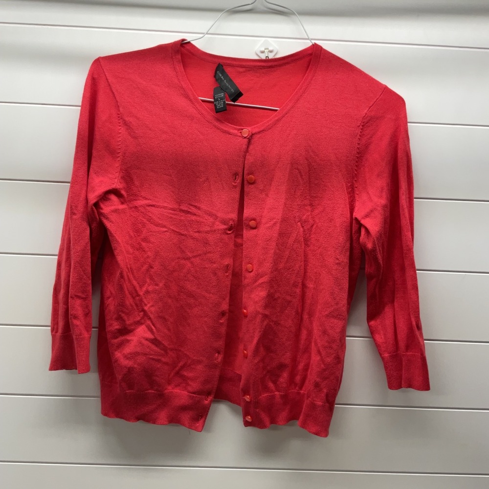 Cable & Gauge Womens Red 3/4 Sleeve Button Front Knit Cardigan Sweater Large